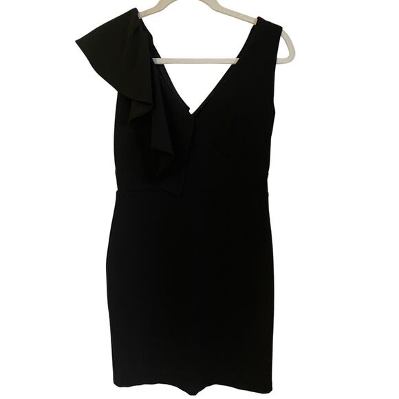 Lulus Little Black Dress Size Small Lined One Shoulder Ruffle V-Neck Flirty Mini - Picture 1 of 8